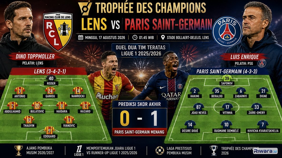 Prediksi Skor dan Statistik Lens vs PSG di Trophee des Champions 2026